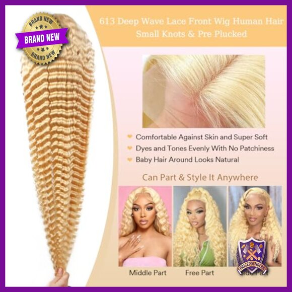 32 Inch Human Hair Lace Front Wig 200% Density Deep Wave Pre Plucked main image 5